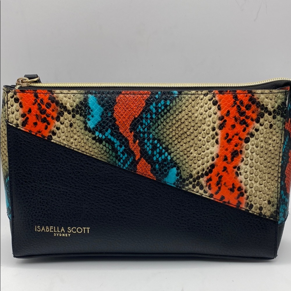 Isabella Scott Sydney Faux Snake Skin Asymmetrical Toiletry Bag Clutch